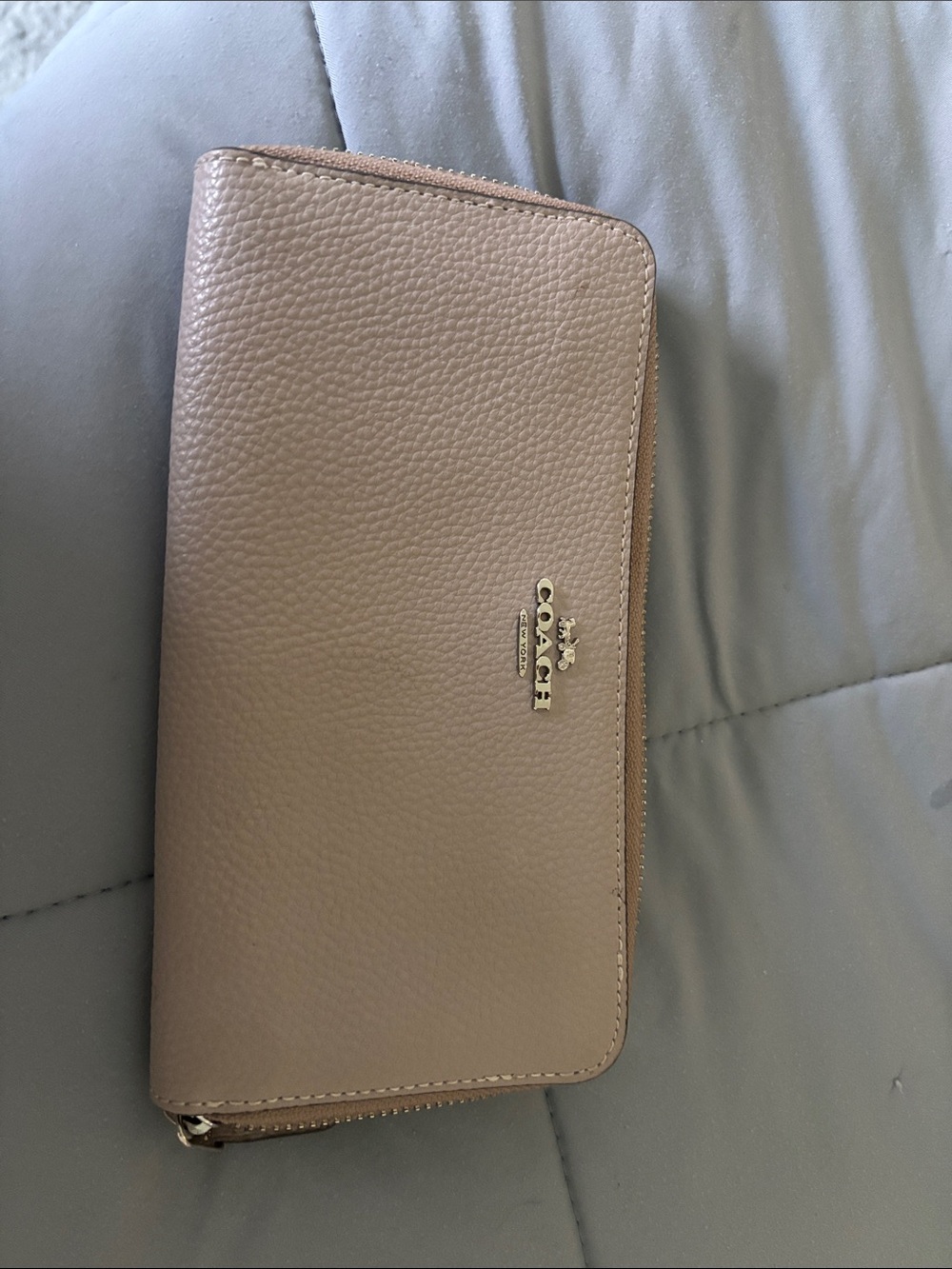 Coach Pebbled Zip Wallet in Taupe Beige
